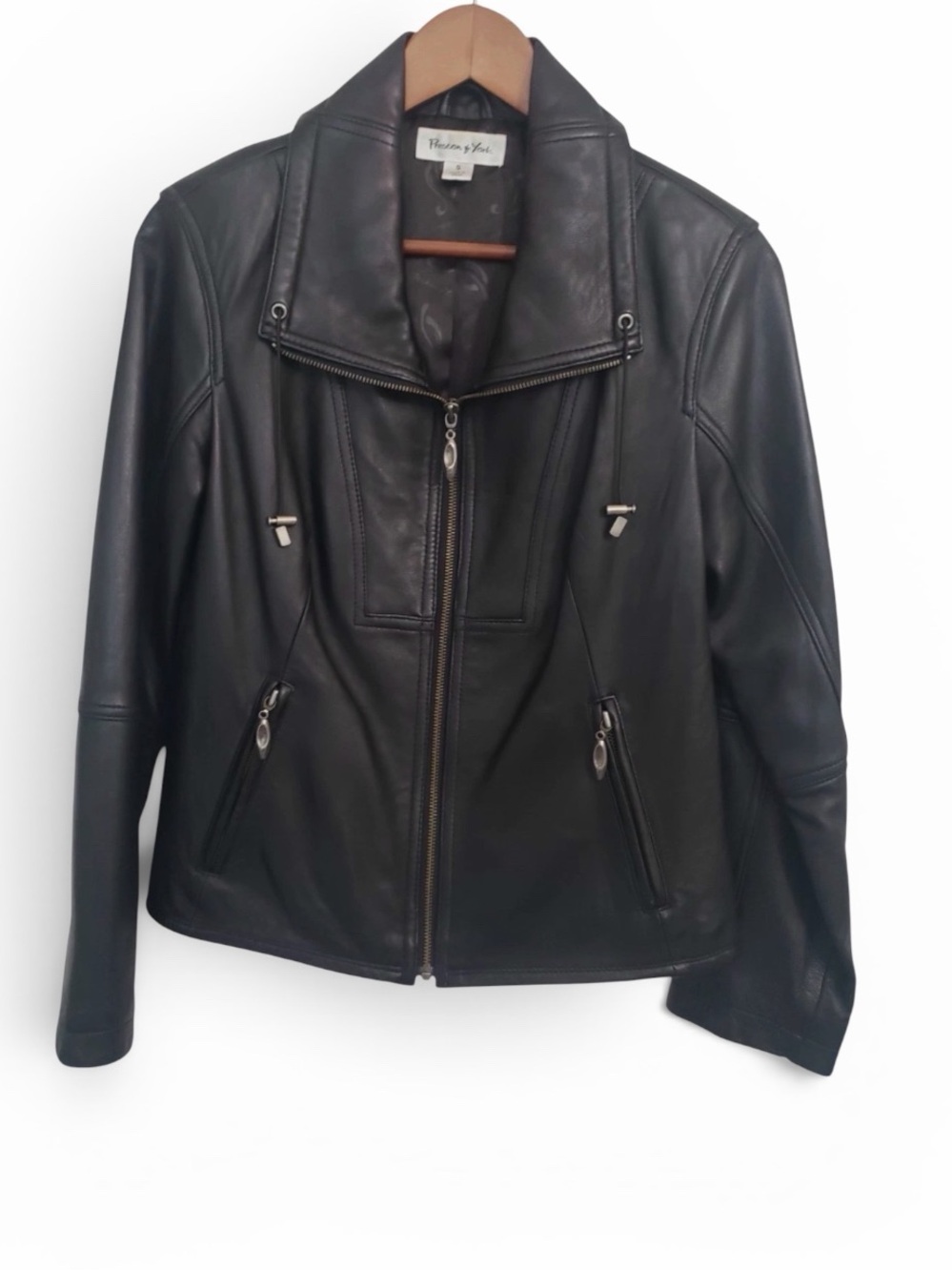 Preston & York Black Leather Moto Zip Jacket